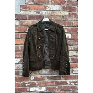 Talbots Women Olive Green Velvet Military Style Blazer Jacket Size 6